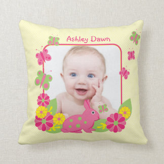 Girl Baby Photo Template Bunny Butterflies Flowers Kudde