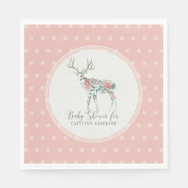 Girl Baby Shower Boho Blommigt Hjort w Antlers Ro Pappersservett (Framsidan)