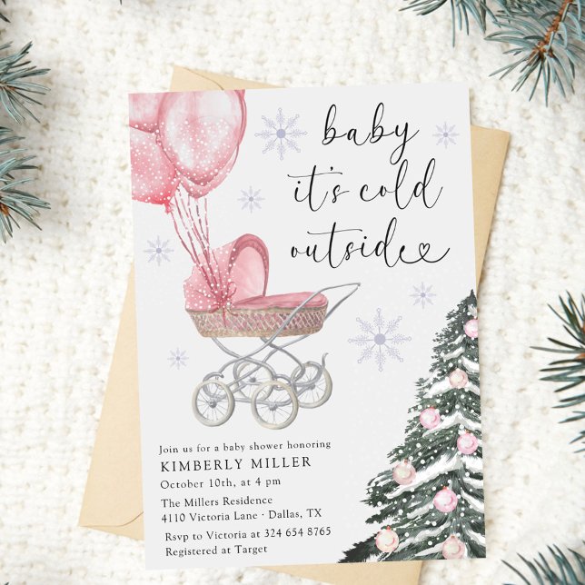 Girl Baby Shower Its Cold Outside Pink  Inbjudningar (Skapare uppladdad)