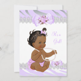 Girl Baby Shower Lilac Zebra Snöre Ethnic Inbjudningar