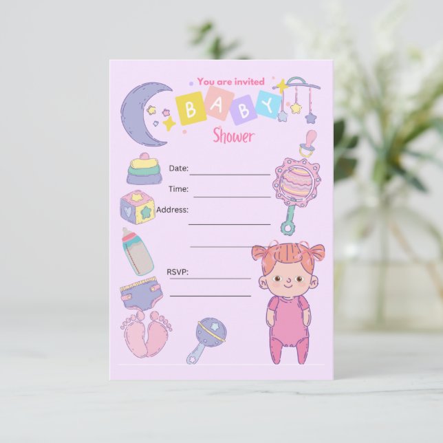 GIRL BABY SHOWER PARTY-ANBUDSINFORDRAN INBJUDNINGAR (Stående Fram)