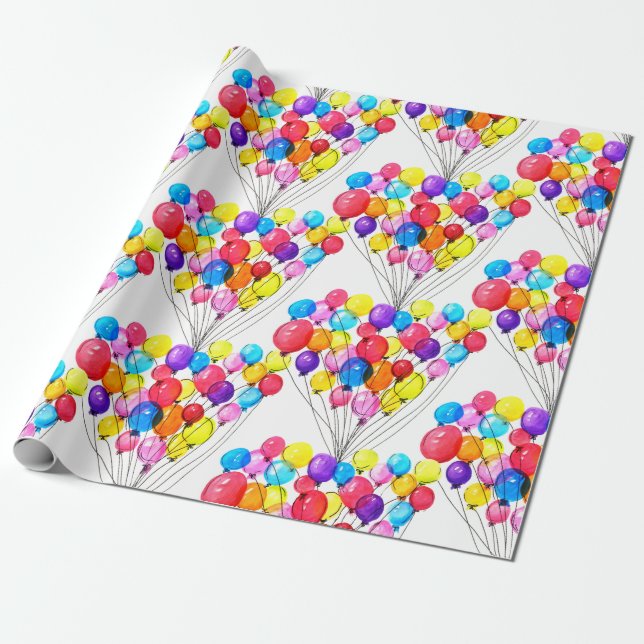 GIRL BABY SHOWER | Rainbow BALLOON | Vattenfärg Presentpapper (Utrullad)