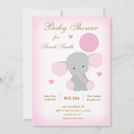 Girl Baby Shower Sprinkle-inbjudan Elephant Rosa Inbjudningar