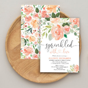 Girl baby sprinkle blommigt vattencolor greenery inbjudningar