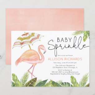 Girl baby sprinkle flamingo rosa guld dusch inbjudningar