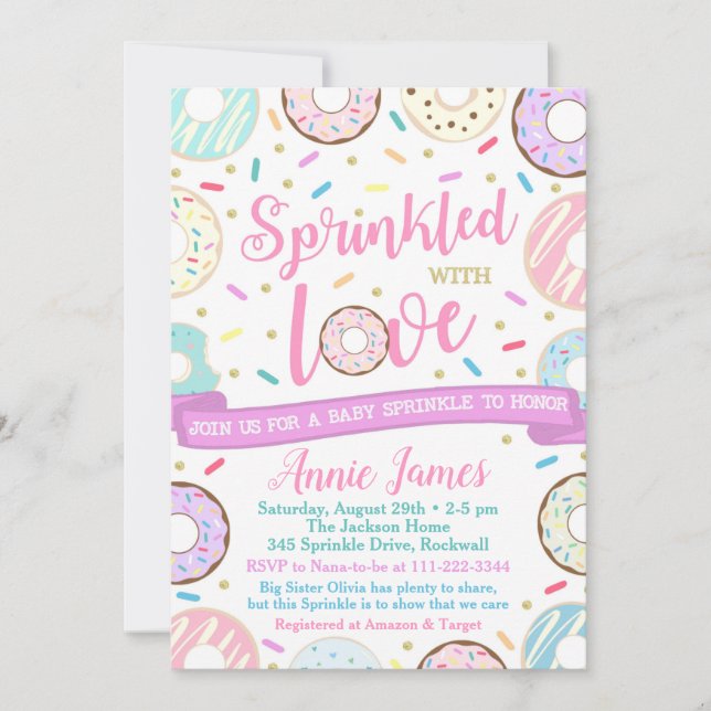 Girl Baby Sprinkle-inbjudan Donut Baby Sprinkle Inbjudningar (Framsida)