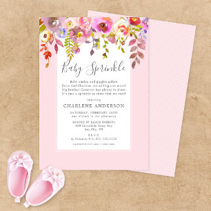 Girl Baby Sprinkle Inbjudan, rosa blommigt Inbjudningar