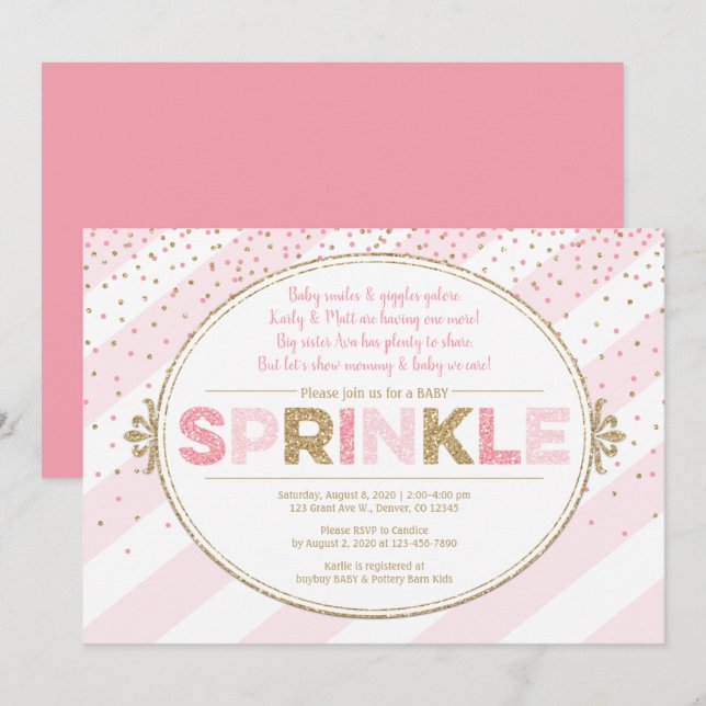 Girl baby sprinkle-inbjudan rosa guld inbjudan (Fram/baksida)