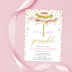 Girl baby sprinkle, paraply rosa guld babydusch inbjudningar
