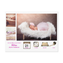 Girl BABY STATS Photo Collage Modern Rosa