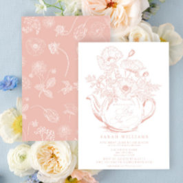 Girl Baby Tea Party Shower Vintage Rosa Blommigt  Inbjudningar