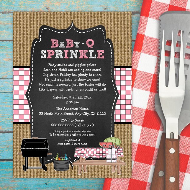 Girl BabyQ Sprinkle, BBQ Baby Shower, BABY Q Inbjudningar (Skapare uppladdad)