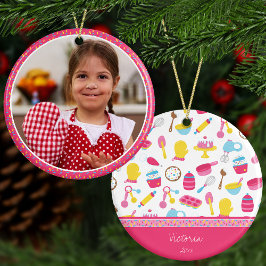 Girl Baker Rosa Cooking Kid Chef Photo Jul Julgransprydnad Keramik