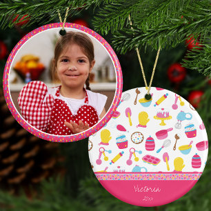 Girl Baker Rosa Cooking Kid Chef Photo Jul Julgransprydnad Keramik