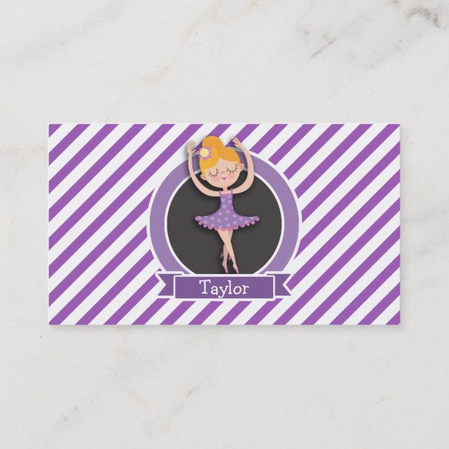 Girl Ballet Dancer; Ballerina; Lila & White Visitkort (Baksida)