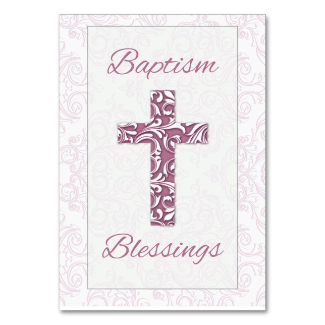 Girl Baptism Blessings Rosa Kor Damask Swirls Bordsnummer (Framsidan)