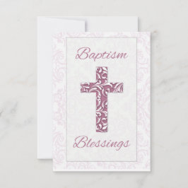 Girl Baptism Blessings Rosa Kor Damask Swirls Tack Kort