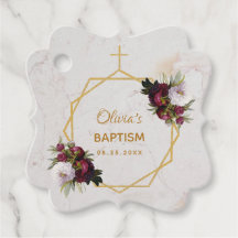 Girl Baptism Burgundy Peonies Guld Marble Blommigt