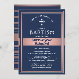 Girl Baptism Elegant Navy Blue Rosa ros Guld Inbjudningar