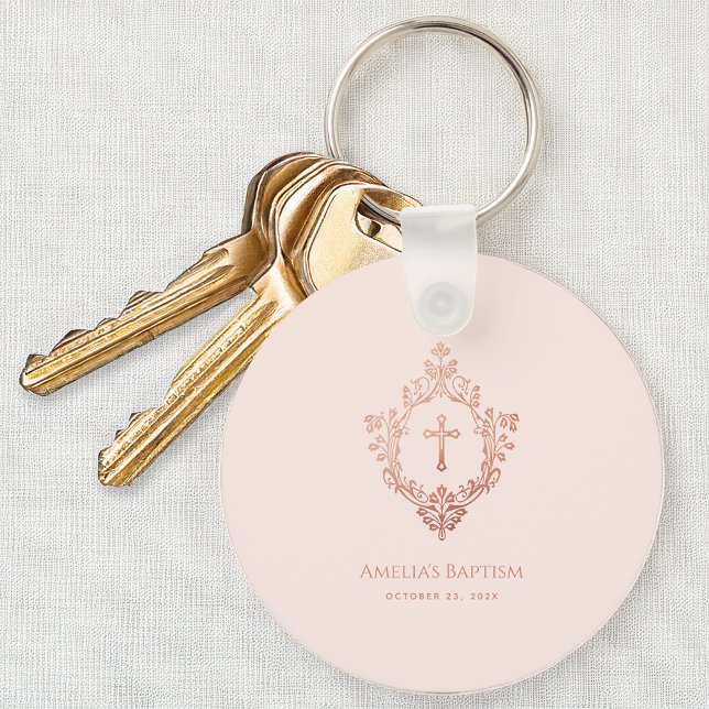 Girl Baptism gynnar Rosa Kor i Vapensköld Ro Guld Nyckelring (Skapare uppladdad)
