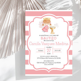 Girl Baptism in Spain Cute Watercolor Angel Inbjudningar