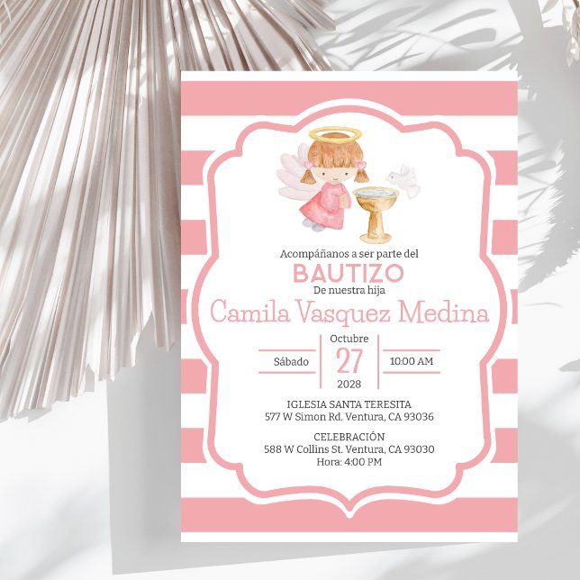 Girl Baptism in Spain Cute Watercolor Angel Inbjudningar (Skapare uppladdad)