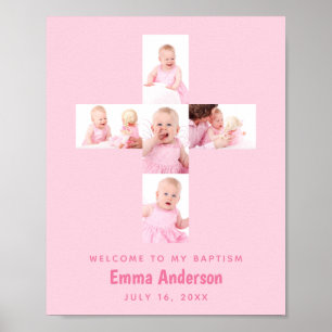 Girl Baptism Kor Photo Collage Rosa Christening Poster