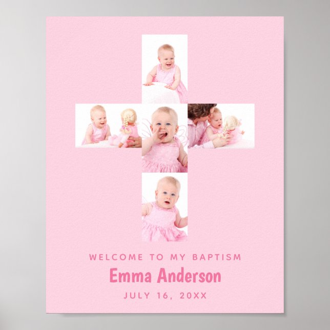 Girl Baptism Kor Photo Collage Rosa Christening Poster (Framsidan)