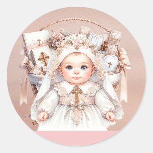Girl Baptism Ro Guld Christening Basket Runt Klistermärke
