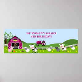 Girl Barnyard Boskap Birthday Banner Poster