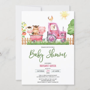 Girl Barnyard Rosa Boskap Baby Shower Inbjudningar