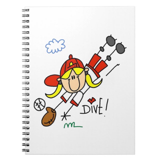 Girl Baseball Player Stick figur Anteckningsbok (Framsidan)