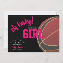 GIRL Baseketball Baby Shower Rosa Black Inbjudan