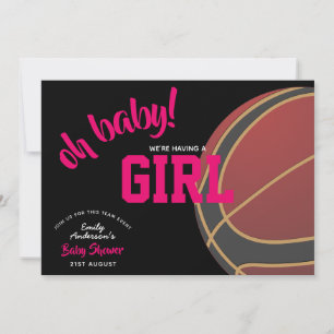GIRL Baseketball Baby Shower Rosa Black Inbjudan