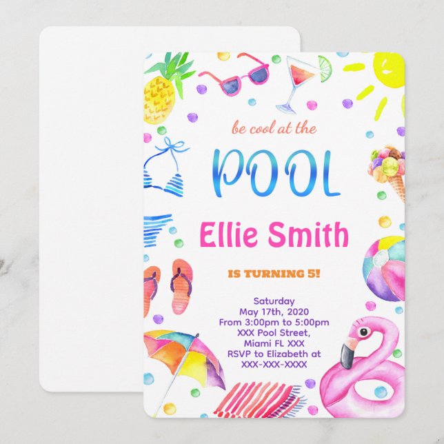 Girl Bassäng-inbjudan Inbjudningar (Fram/baksida)