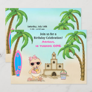 Girl Beach Baby Sandcastle, Surfboard 1:a födelsed Inbjudningar
