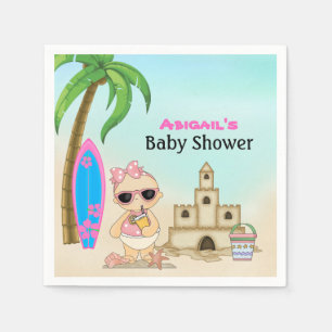 Girl Beach Baby Sandcastle, Surfboard Baby Shower Pappersservett