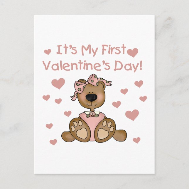 Girl Bear 1st Valentine Day Helg Vykort (Framsida)