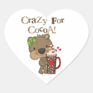 Girl Bear Crazy for Cocoa Hjärtformat Klistermärke
