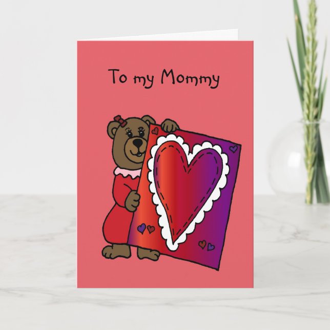 girl bear holding valentine for mother card helgkort (Framsida)