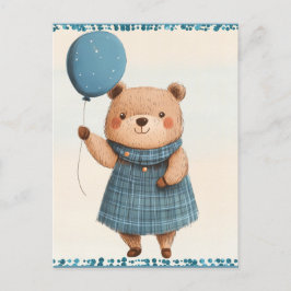Girl Bear med Blue Pset Dress and Balloon Vykort