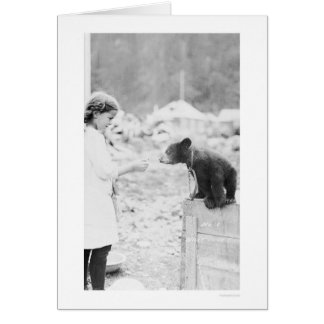 Girl & Bear Seward, Alaska 1912 Hälsningskort