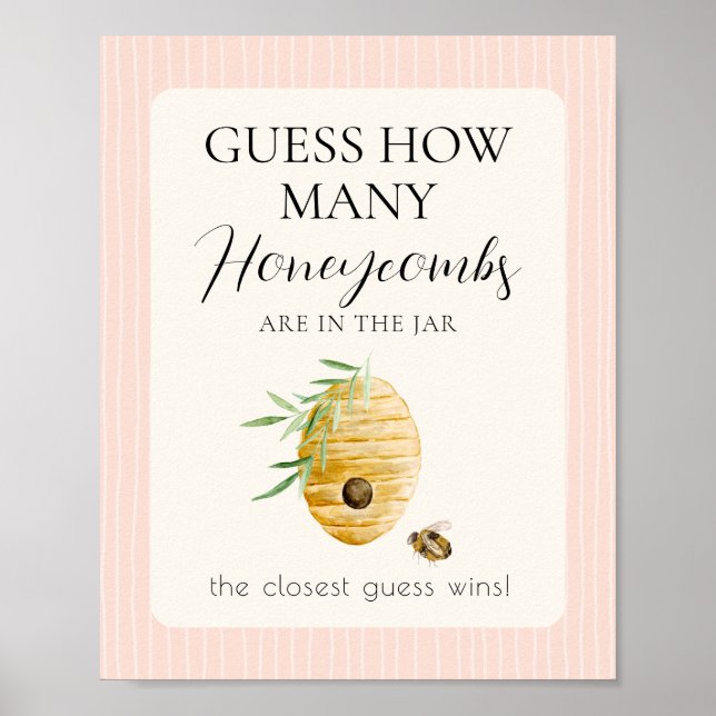 Girl Bee Baby Shower Guess How Many Pink Game Sign Poster (Framsidan)