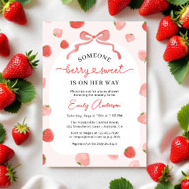Girl Berry Sweet Bow Gingham Baby Shower Inbjudningar
