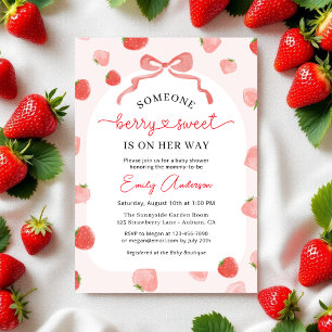 Girl Berry Sweet Bow Gingham Baby Shower Inbjudningar
