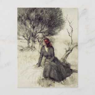 Girl Beside a Stream Postcard Vykort