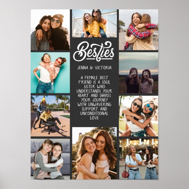 Girl Besties 10 Photo anpassningsbar text grått-ba Poster (Framsidan)