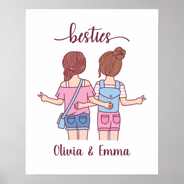 Girl Besties Best Friends Personlig Poster (Framsidan)
