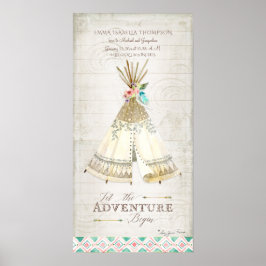 Girl Birth Info Tribal Boho Äventyr Teepee Arrow Poster
