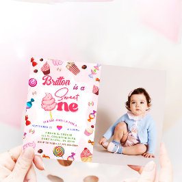 Girl Birthday Candy Sweet One Party Inbjudningar